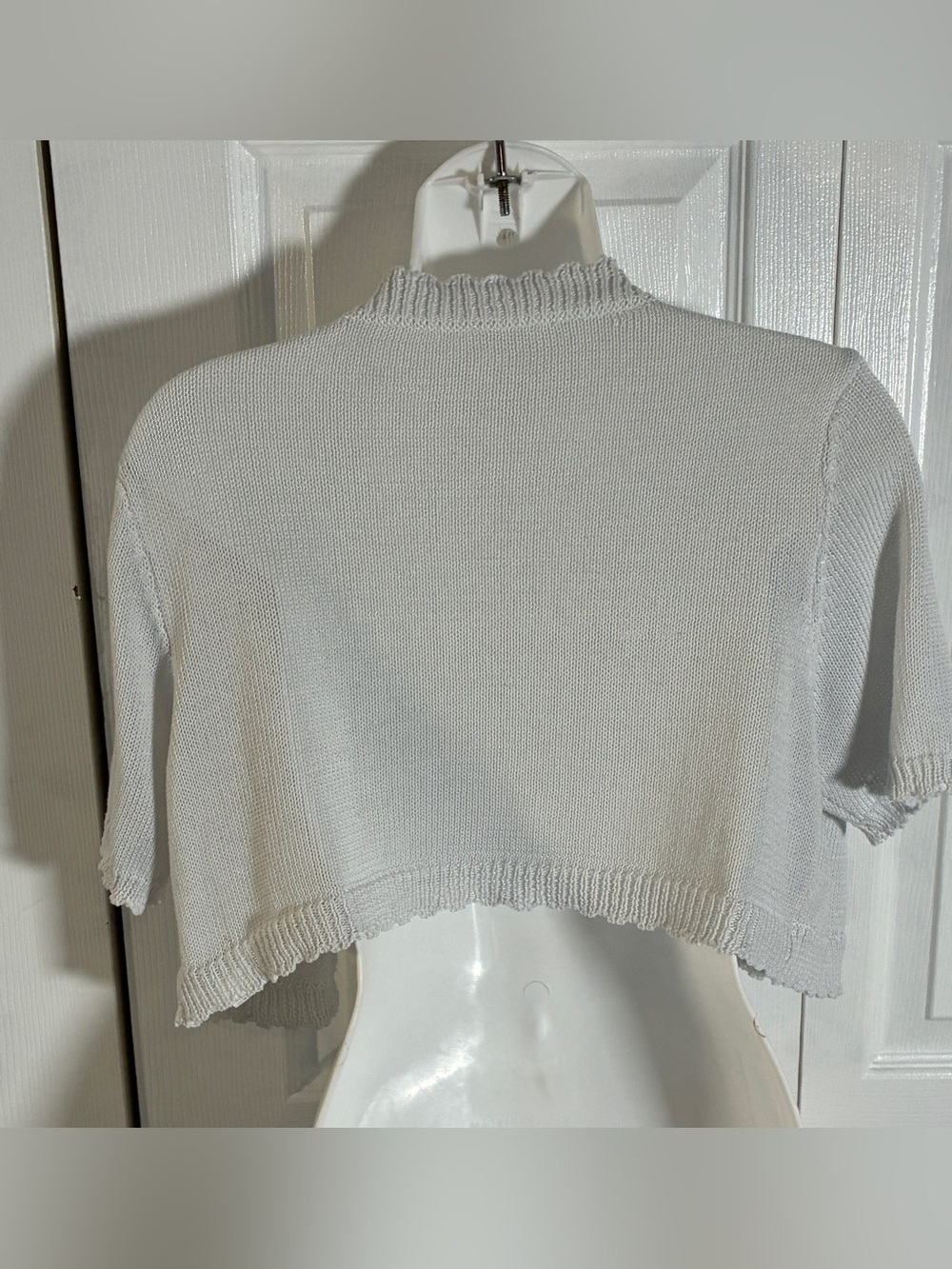 SHEIN Curve Open Front Cropped Knit Cardigan Scallop Trim White 0XL Plus - Picture 4 of 10